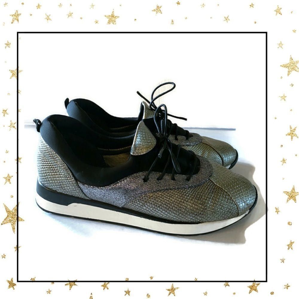 Bellini Bronze Silver Snakeskin Tie Sneakers 7.5